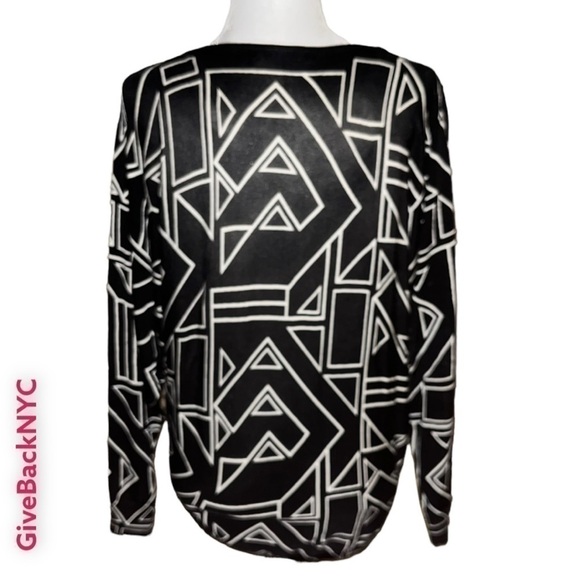 𝅺RALPH Lauren Boatneck Top in Black & White Geometrical Design Size M - Picture 2 of 4